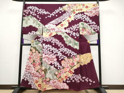 平和屋本店■極上　男性　訪問着　雲取り舞花文　金彩　紫紺色地　逸品　未使用　CYAA3213s5