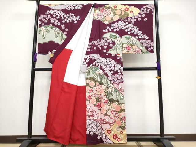 平和屋本店■極上　男性　訪問着　雲取り舞花文　金彩　紫紺色地　逸品　未使用　CYAA3213s5