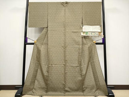 平和屋本店＊希少 夏物 結城上布 麻生里 七宝繋ぎ 利休茶色地 絹50％麻50％ 逸品 CYAA3216s5