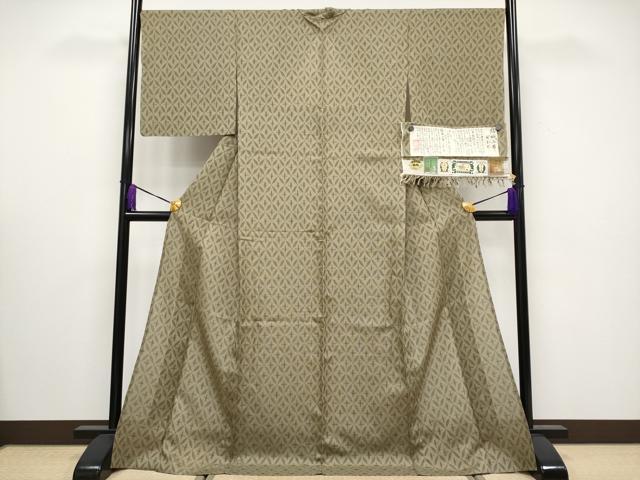 平和屋本店＊希少 夏物 結城上布 麻生里 七宝繋ぎ 利休茶色地 絹50％麻50％ 逸品 CYAA3216s5