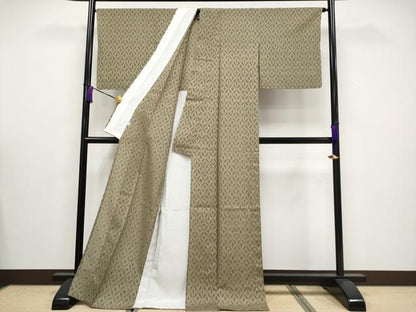 平和屋本店＊希少 夏物 結城上布 麻生里 七宝繋ぎ 利休茶色地 絹50％麻50％ 逸品 CYAA3216s5