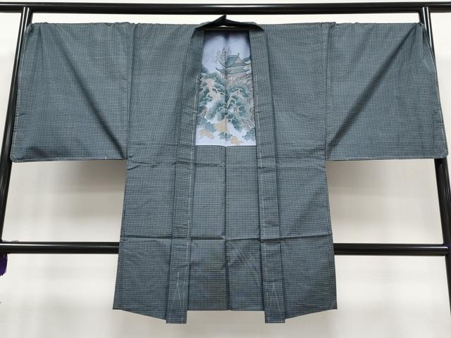 平和屋着物●極上 男性 本場大島紬 アンサンブル・長襦袢セット キングサイズ 格子柄 逸品 未使用 CYAA3230s5