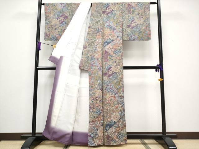 平和屋着物●極上 山岡古都・古都染人 染織美術品 薬墨染 天目織 お召 更紗花文 証紙付き 逸品 未使用 CYAA3232s5