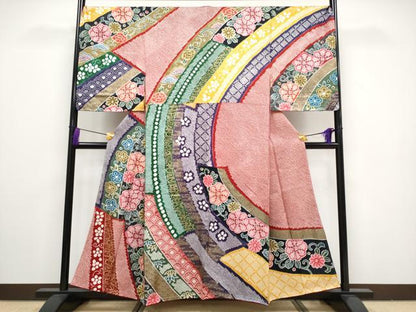 平和屋本店■希少　男性　訪問着　絞り　花唐草文　金彩　逸品　未使用　CYAA3234s5