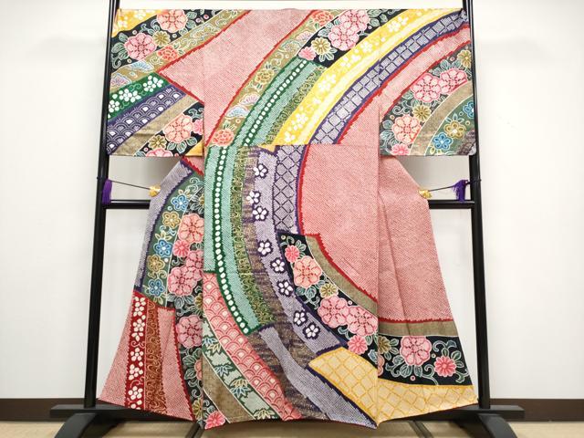平和屋本店■希少　男性　訪問着　絞り　花唐草文　金彩　逸品　未使用　CYAA3234s5