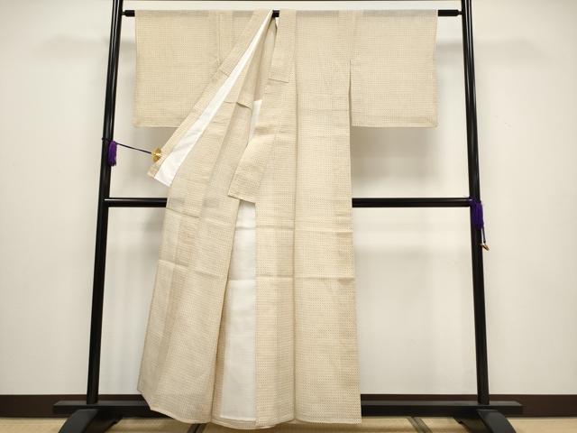 平和屋着物■極上　夏物　本場小千谷ちぢみ　吉祥文　薄香色地　反端付き　麻　逸品　CYAA3237s5
