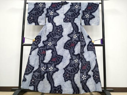 平和屋着物■極上　夏物　浴衣　有松鳴海絞り　桧扇花文　綿　逸品　CYAA3250s5