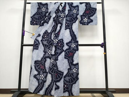 平和屋着物■極上　夏物　浴衣　有松鳴海絞り　桧扇花文　綿　逸品　CYAA3250s5