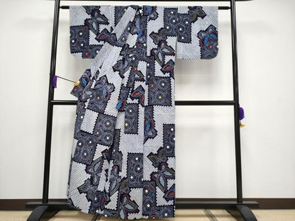平和屋着物∴極上 夏物 浴衣 有松鳴海絞り 舞蝶文 綿 逸品 未使用 CYAA3253s5