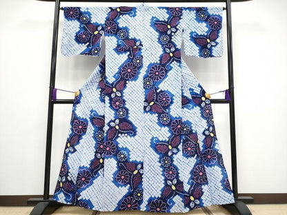 平和屋着物∴極上 夏物 浴衣 有松鳴海絞り 花蝶文 綿 逸品 CYAA3256s5