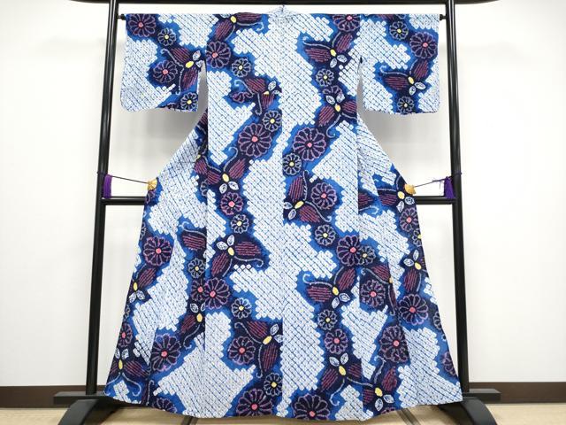 平和屋着物∴極上 夏物 浴衣 有松鳴海絞り 花蝶文 綿 逸品 CYAA3256s5