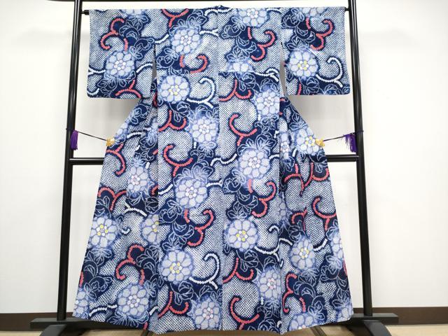 平和屋着物∴極上 夏物 浴衣 有松鳴海絞り 花唐草文 綿 逸品 CYAA3258s5
