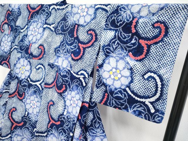平和屋着物∴極上 夏物 浴衣 有松鳴海絞り 花唐草文 綿 逸品 CYAA3258s5