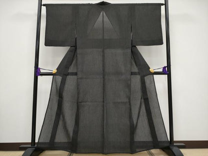 平和屋着物＊極上 夏物 本場小千谷ちぢみ 縞 黒地 麻 逸品 CYAA3271s5