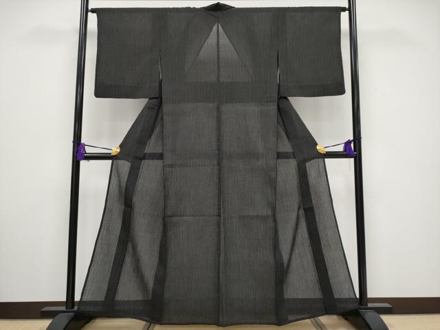 平和屋着物＊極上 夏物 本場小千谷ちぢみ 縞 黒地 麻 逸品 CYAA3271s5