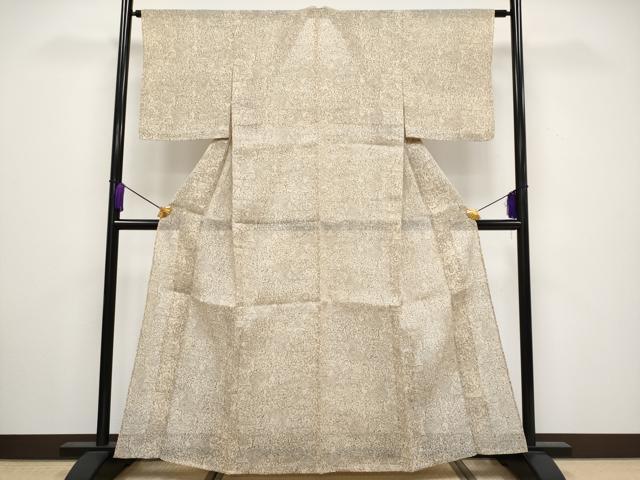 平和屋着物■極上　夏物　本場小千谷ちぢみ　流水枝花文　薄香色地　麻　逸品　未使用　CYAA3277s5