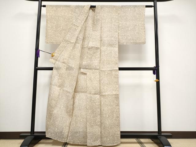 平和屋着物■極上　夏物　本場小千谷ちぢみ　流水枝花文　薄香色地　麻　逸品　未使用　CYAA3277s5