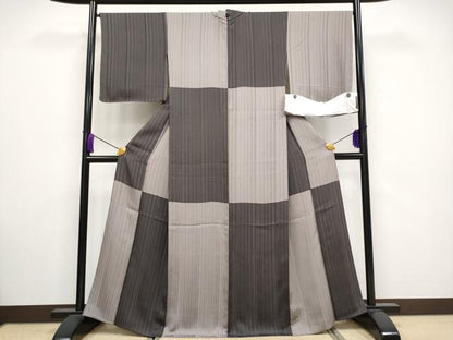 平和屋着物▽極上 小紋 単衣 変わり市松文様 反端付き 逸品 未使用 CYAA3279s5