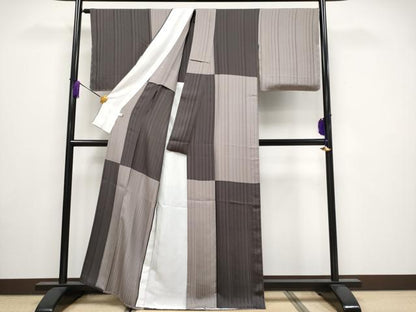 平和屋着物▽極上 小紋 単衣 変わり市松文様 反端付き 逸品 未使用 CYAA3279s5