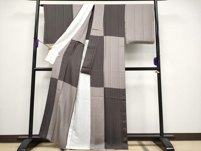 平和屋着物▽極上 小紋 単衣 変わり市松文様 反端付き 逸品 未使用 CYAA3279s5