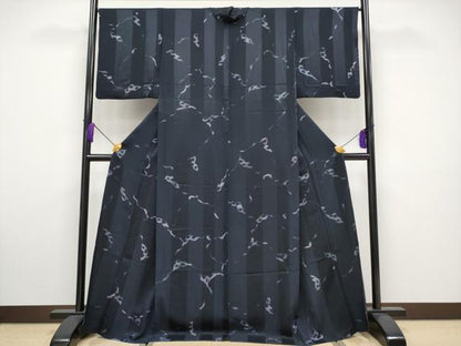 平和屋着物▽極上 小紋 単衣 抽象文 黒地 やまと金ラベル 逸品 CYAA3292s5