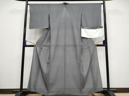 平和屋着物＊極上 夏物 江戸小紋 両面染め 絽 立波小紋柄 黒地 反端付き 逸品 未使用 CYAA3296s5