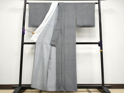 平和屋着物＊極上 夏物 江戸小紋 両面染め 絽 立波小紋柄 黒地 反端付き 逸品 未使用 CYAA3296s5