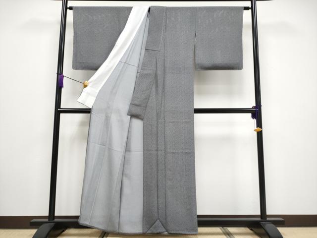 平和屋着物＊極上 夏物 江戸小紋 両面染め 絽 立波小紋柄 黒地 反端付き 逸品 未使用 CYAA3296s5