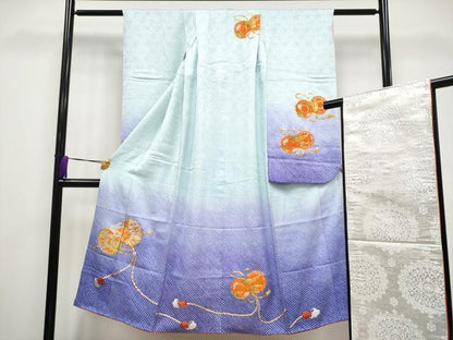 平和屋着物■極上　七五三　女の子　7歳　祝着・袋帯セット　駒刺繍　絞り　鼓草花文　逸品　CYAA3308s5