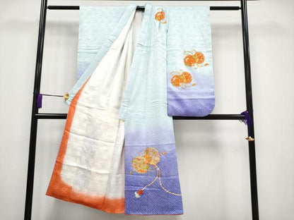 平和屋着物■極上　七五三　女の子　7歳　祝着・袋帯セット　駒刺繍　絞り　鼓草花文　逸品　CYAA3308s5