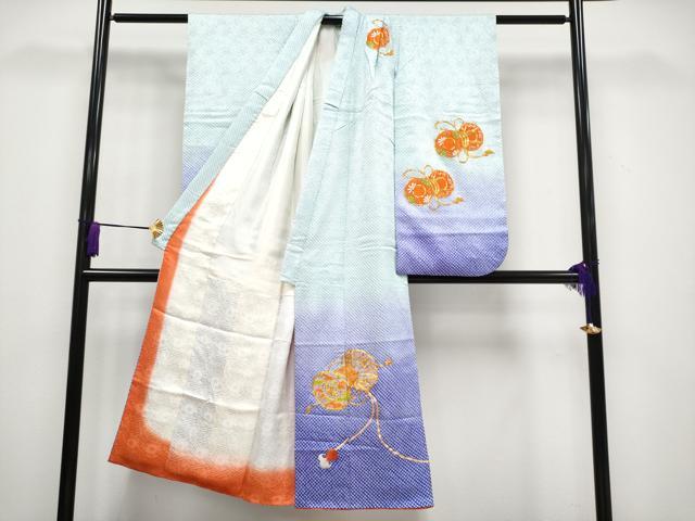 平和屋着物■極上　七五三　女の子　7歳　祝着・袋帯セット　駒刺繍　絞り　鼓草花文　逸品　CYAA3308s5