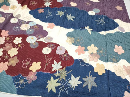 平和屋本店■極上　中国三大刺繍　相良刺繍　振袖　桶絞り　駒刺繍　雲取り舞花文　逸品　CYAA3322s5