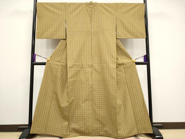 平和屋本店■極上　綿薩摩　木綿　格子柄　枯茶色地　逸品　CYAA3325s5
