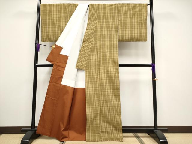 平和屋本店■極上　綿薩摩　木綿　格子柄　枯茶色地　逸品　CYAA3325s5