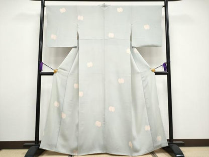 平和屋着物●極上　小紋　吉祥文　鬼しぼ縮緬　千草鼠色地　逸品　CYAA3327s5