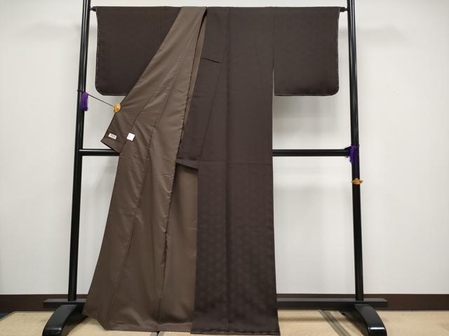 平和屋着物■極上　撫松庵　色無地　草花地紋　鉄黒色地　洗える着物　逸品　未使用　CYAA3338s5