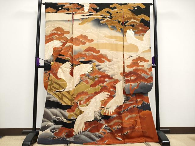 平和屋本店●極上 アンティーク 大正ロマン 中国三大刺繍 相良刺繍 振袖 渡橋飛鶴文 暈し染め 金彩 逸品 CYAA3341s5