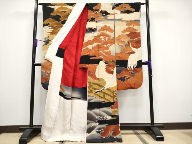 平和屋本店●極上 アンティーク 大正ロマン 中国三大刺繍 相良刺繍 振袖 渡橋飛鶴文 暈し染め 金彩 逸品 CYAA3341s5