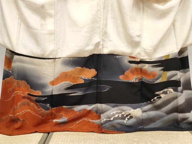 平和屋本店●極上 アンティーク 大正ロマン 中国三大刺繍 相良刺繍 振袖 渡橋飛鶴文 暈し染め 金彩 逸品 CYAA3341s5