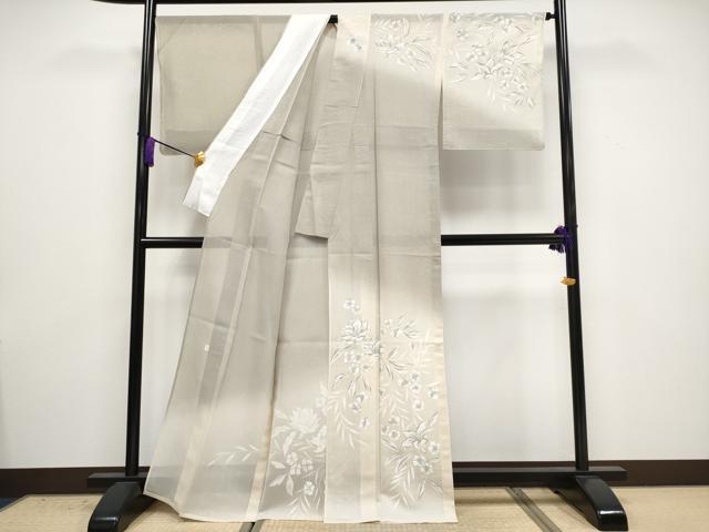平和屋本店＊極上 夏物 五月みどりプロデュース 結城紬地 夏結城 訪問着 枝花文 暈し染め 銀通し地 逸品 未使用 CYAA3346s5