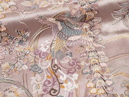 平和屋本店●極上　山岡古都・古都染人　染織美術品　薬墨染　天目織　お召　訪問着　花鳥文　薄柿色地　反端付き　逸品 未使用 CYAA3349s5