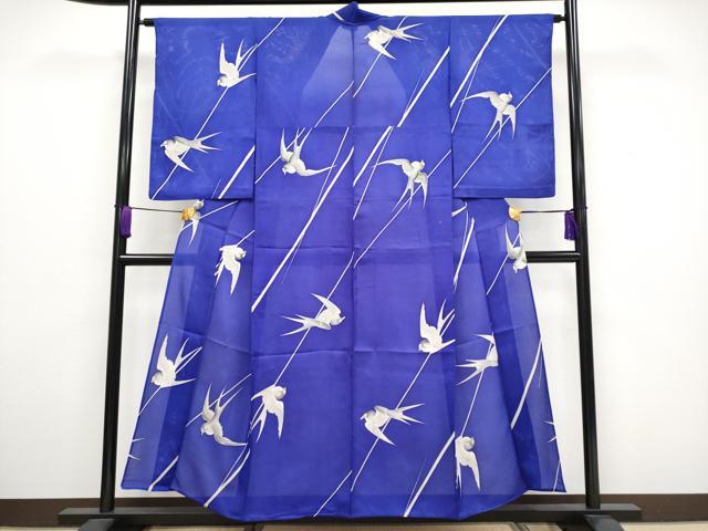 平和屋着物■極上　夏物　アンティーク　大正ロマン　小紋　絽　燕　紅桔梗色地　逸品　CYAA3351s5