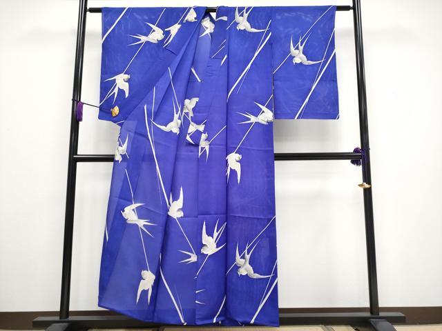 平和屋着物■極上　夏物　アンティーク　大正ロマン　小紋　絽　燕　紅桔梗色地　逸品　CYAA3351s5