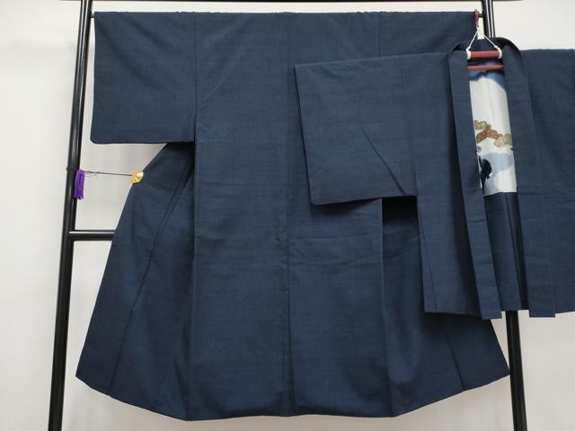 平和屋着物●極上 男性 紬 アンサンブル 色無地 濃紺地 逸品 CYAA3355s5