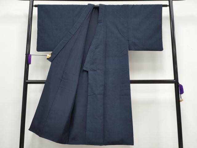 平和屋着物●極上 男性 紬 アンサンブル 色無地 濃紺地 逸品 CYAA3355s5