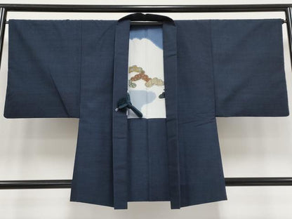 平和屋着物●極上 男性 紬 アンサンブル 色無地 濃紺地 逸品 CYAA3355s5