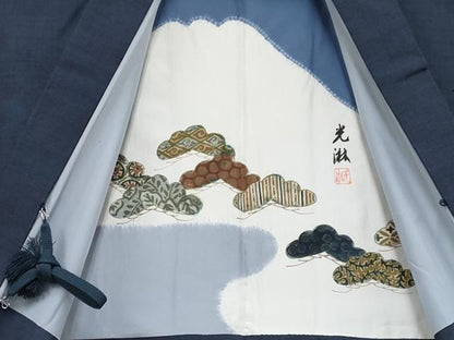 平和屋着物●極上 男性 紬 アンサンブル 色無地 濃紺地 逸品 CYAA3355s5