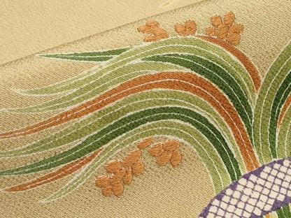 平和屋本店■極上　九寸名古屋帯　刺繍　雀　稲穂　榛色地　逸品　未使用　CYAA3385s5