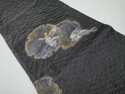 平和屋着物＊極上 夏物 両面 六通柄袋帯 雪輪に兎 黒地 金銀糸 逸品 未使用 CYAA3396s5