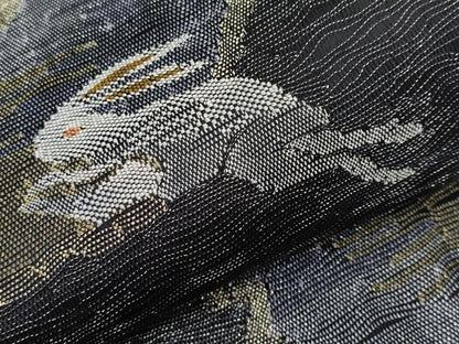 平和屋着物＊極上 夏物 両面 六通柄袋帯 雪輪に兎 黒地 金銀糸 逸品 未使用 CYAA3396s5